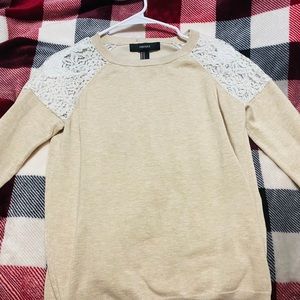 Beige long sleeve shirt with lace